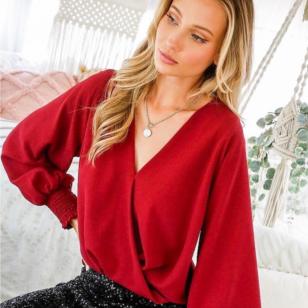 Burgundy Cross Front Long Sleeve Top NWT